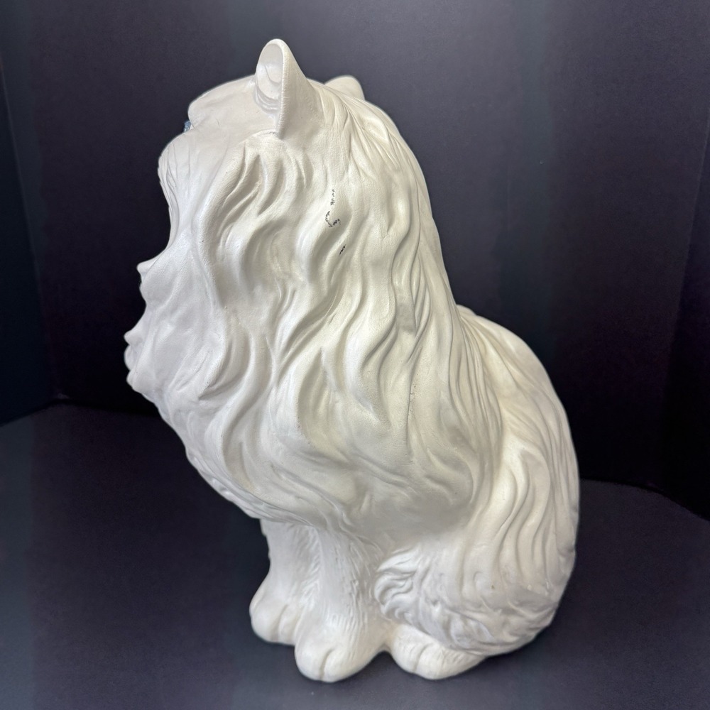 Vintage Life Size White Ceramic Persian Cat Statue 13 Inch Blue Eyes MCM - Picture 5 of 11